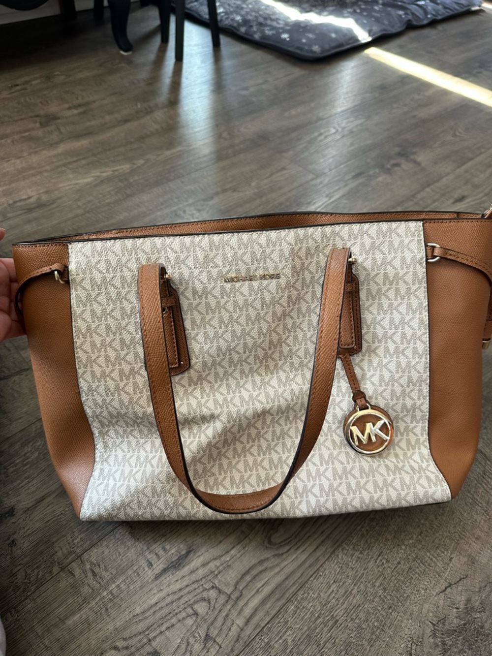 Michael Kors Beige Logo Tote with Acorn Trim medium to large bag